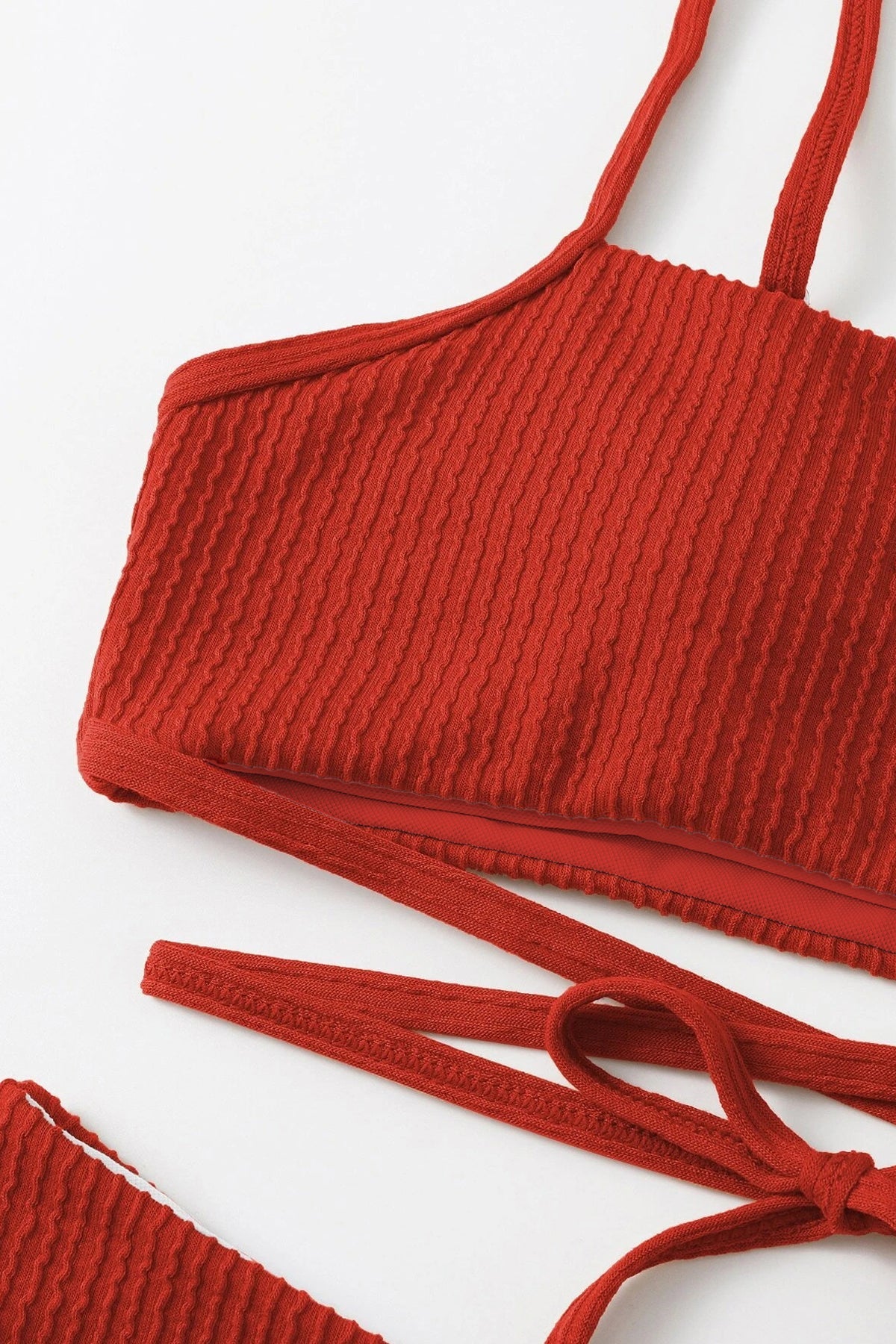 Kadın Kırmızı Çapraz Bağlama Detaylı Yüksek Bel Bikini Takımı
