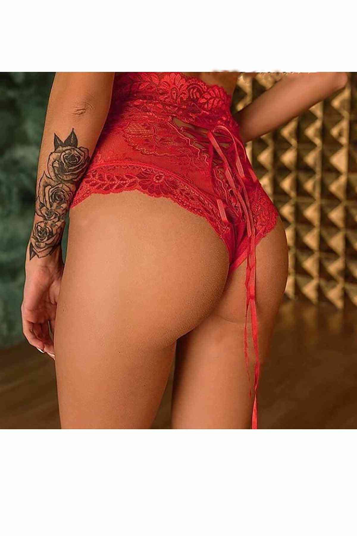 Kadın Kırmızı Yüksek Bel Fantezi Külot
