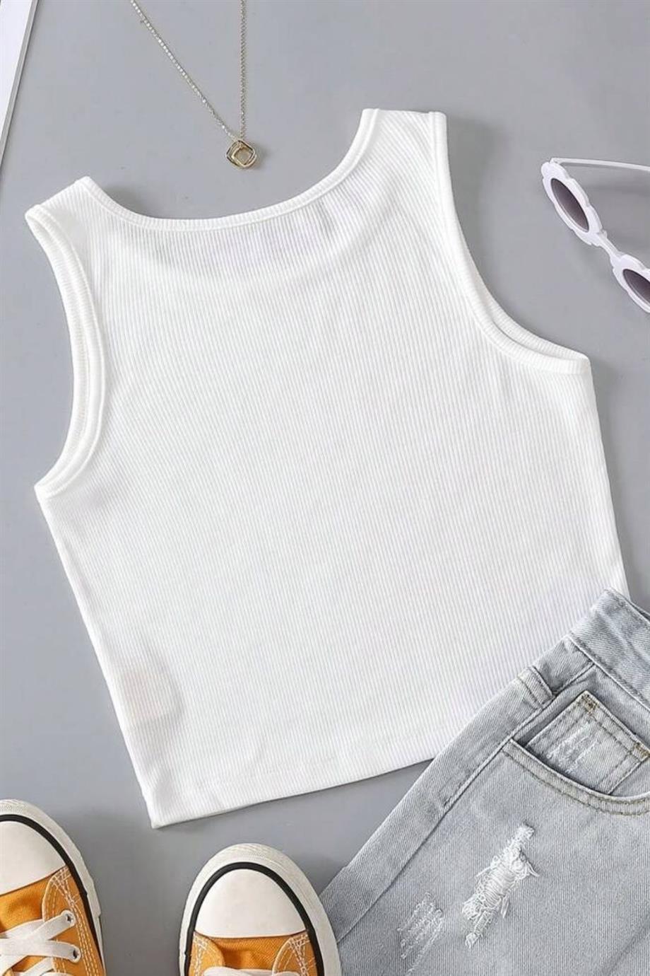 Beyaz Kalın Askılı Crop BN6572B