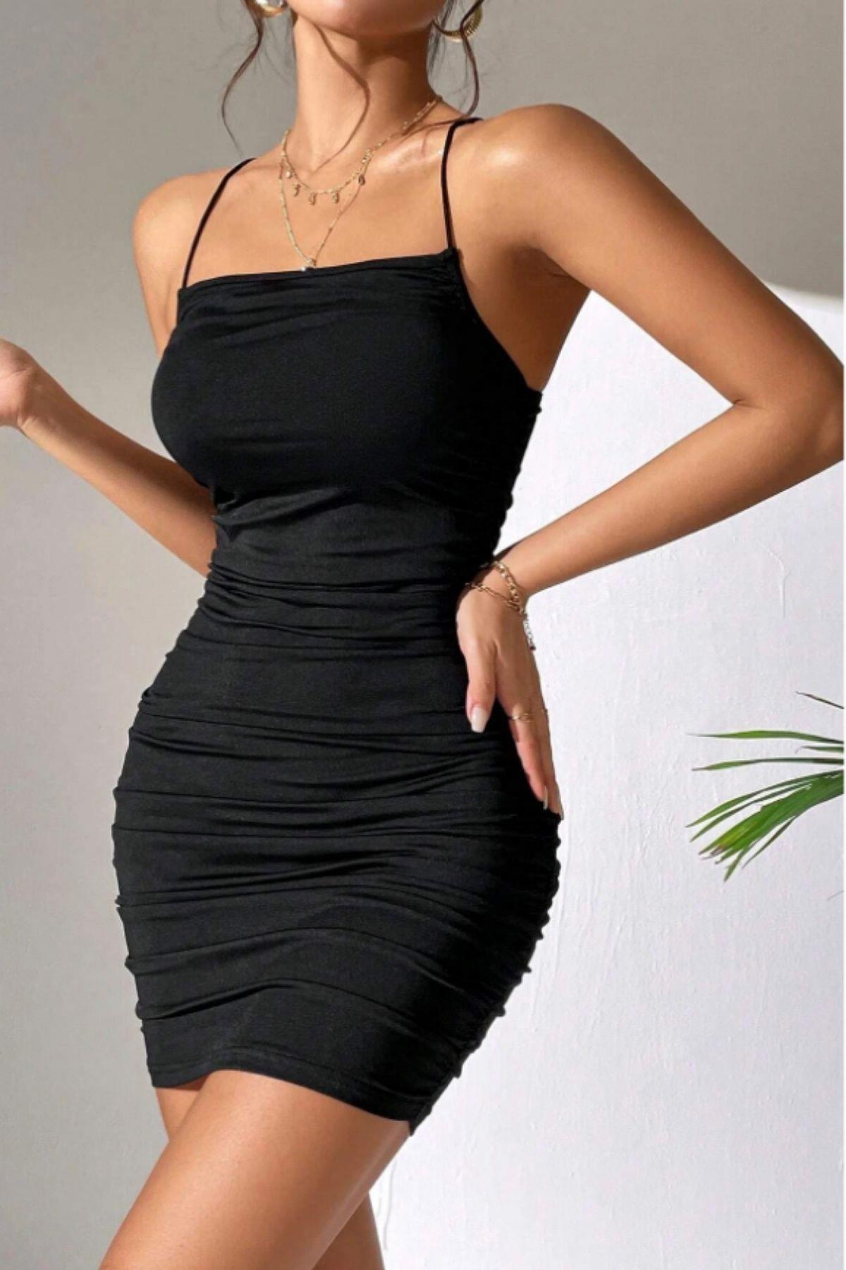 Siyah Askılı Kibar Mini Elbise FN-5001