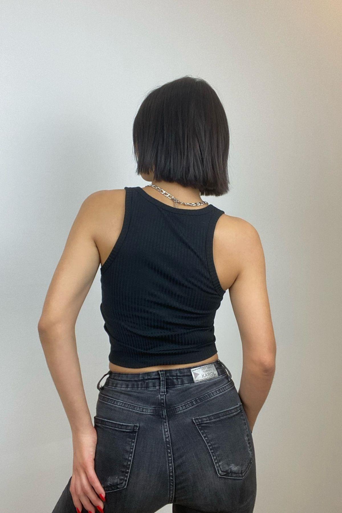 Siyah Dekolte Detaylı Crop BN6585S