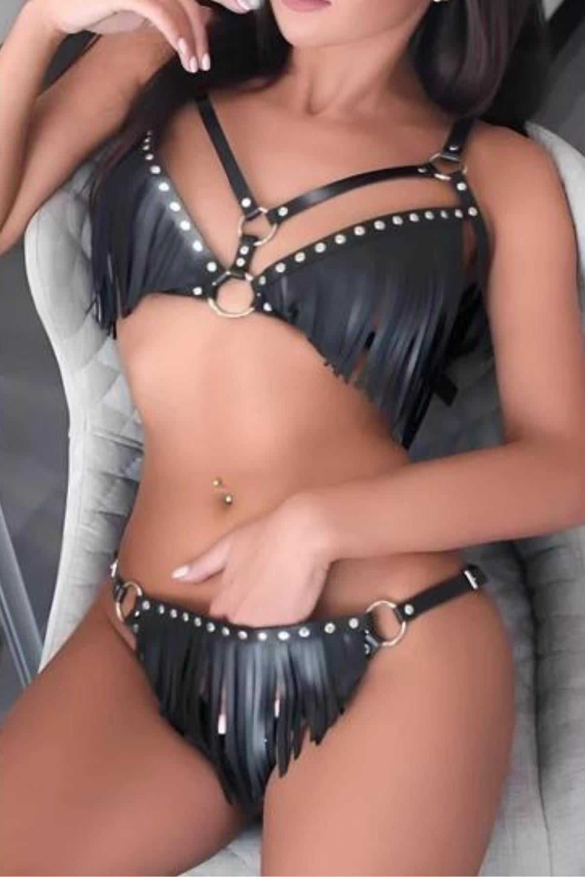 Siyah Deri Püsküllü Harness Takım GD-2142S