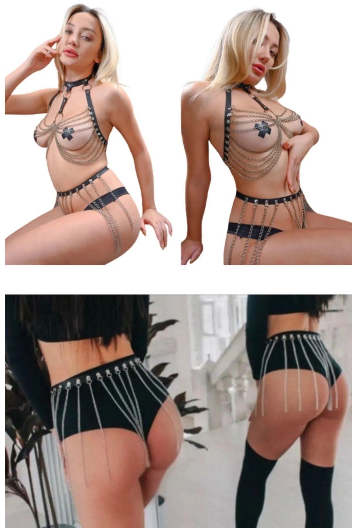 Siyah Fantezi Zincirli Harness GD-2050