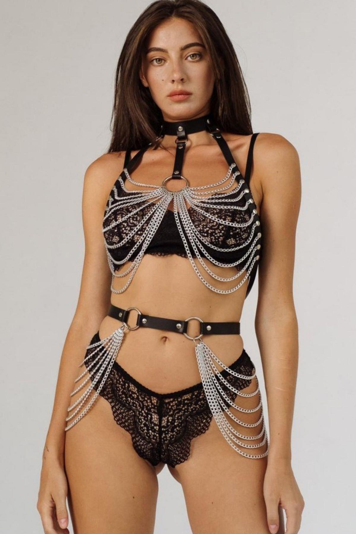 Siyah Tamamlayıcı Zincir Detaylı Harness Takım GD-2075