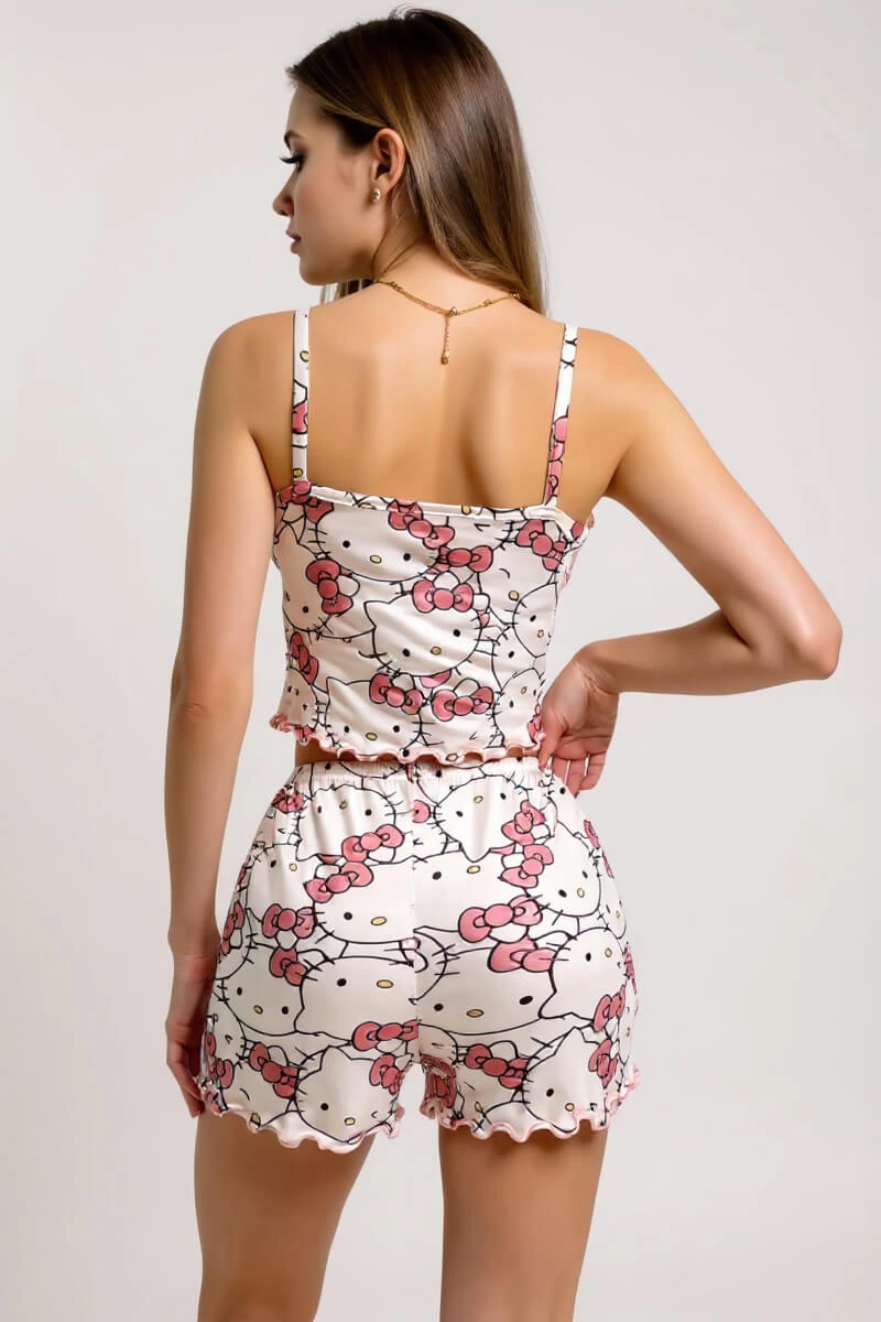 Hello Kitty Baskılı Askılı Şortlu Pijama Takımı