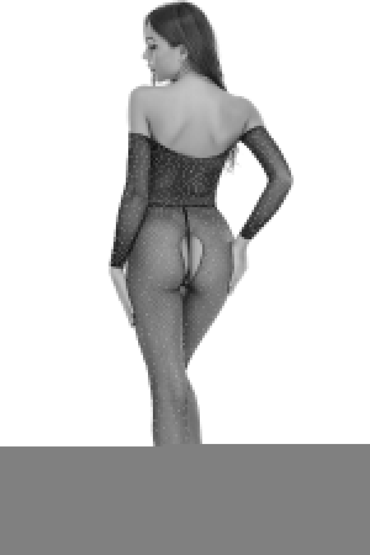 Kadın Siyah Taşlı Özel Bölgesi Açık Fantezi Vücut Çorabı