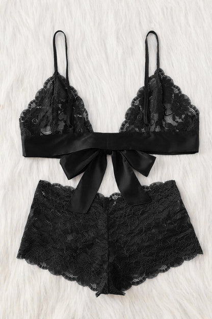 Kadın Siyah Dantelli & Kurdelalı Sütyen Külot Takımı