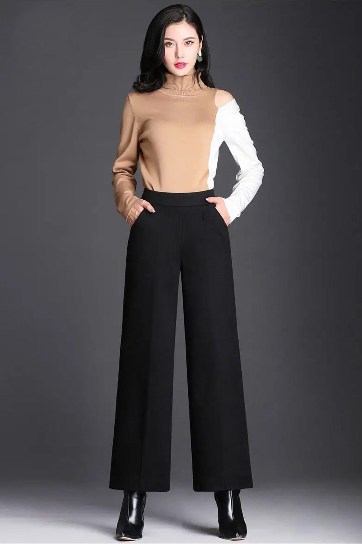 Kadın Siyah Geniş Paça Vintage Palazzo Pantolon