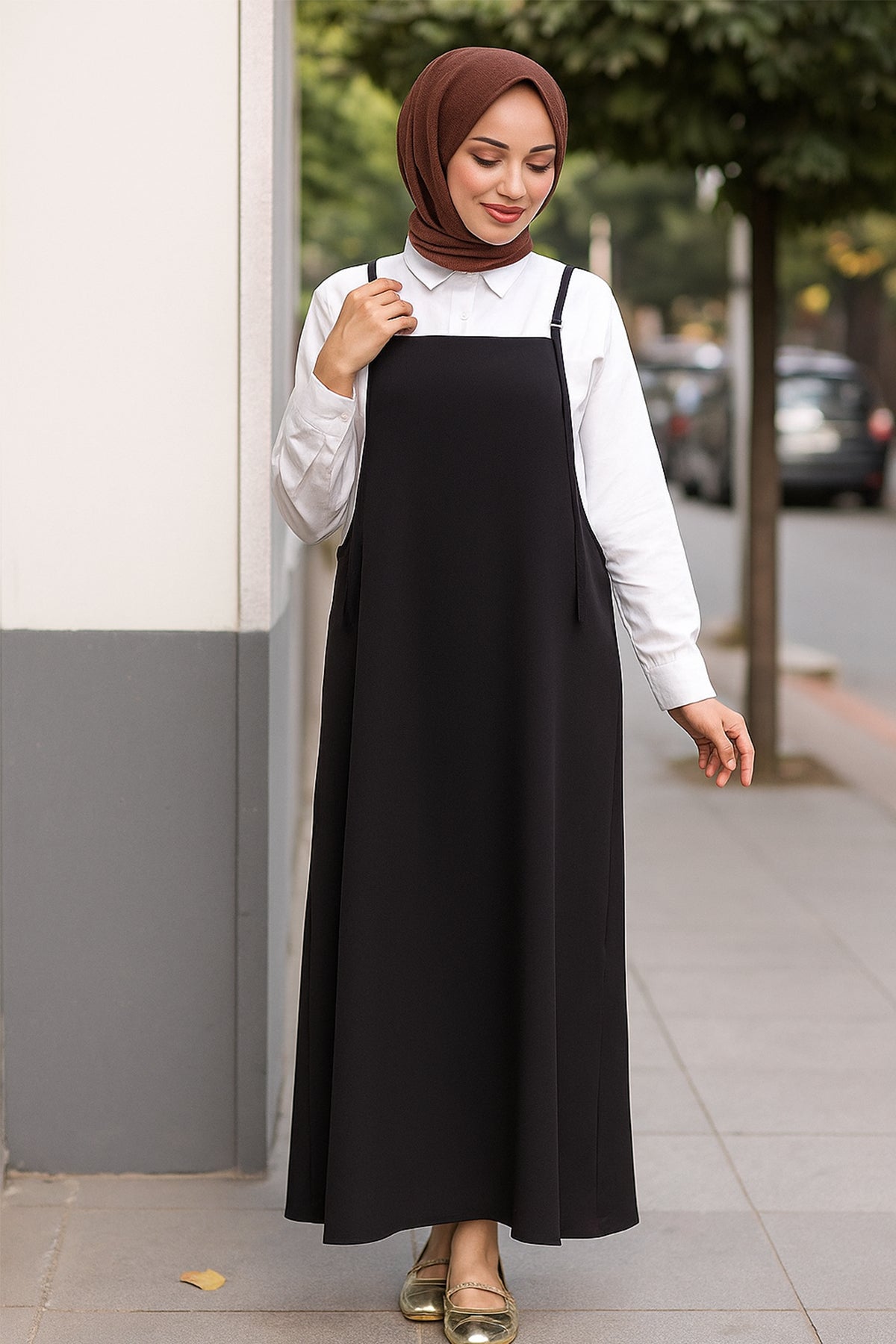 Kadın Kahverengi Basic Ayarlanabilir Askılı Jile Elbise