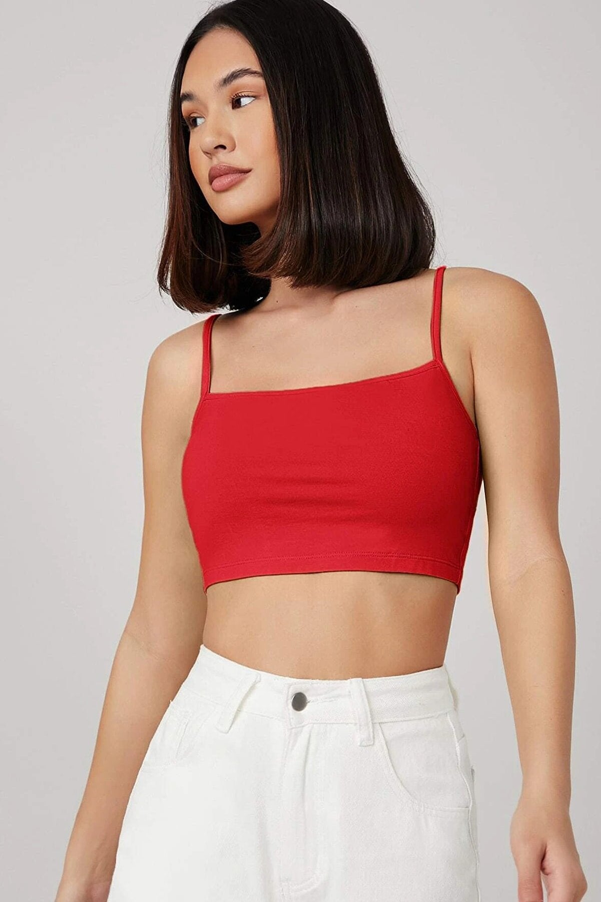 Kadın Kırmızı Ip Askılı Crop Top Büstiyer