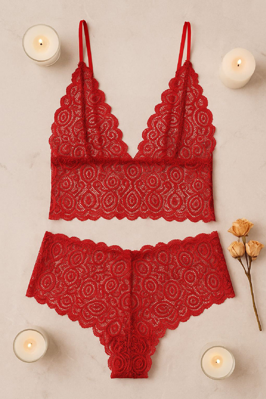 Kadın Bordo Dantel Bralet Şort Takımı – Asil ve Sofistike İç Giyim