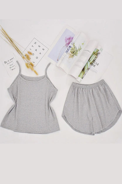 Kadın Gri Şortlu Penye Gecelik Takımı