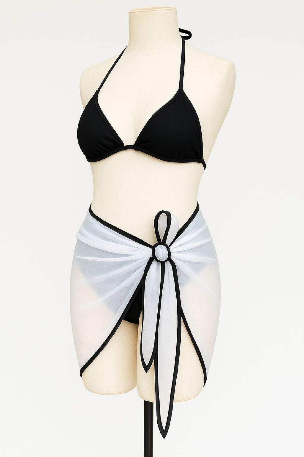 Kadın Siyah ve Leopar Desenli Pareolu 3'lü Bikini Takımı