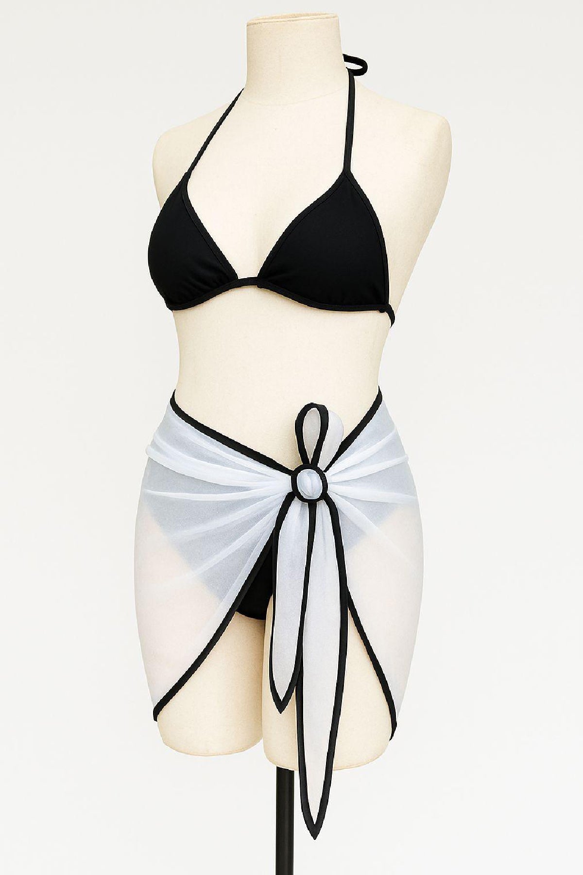 Kadın Siyah ve Leopar Desenli Pareolu 3'lü Bikini Takımı