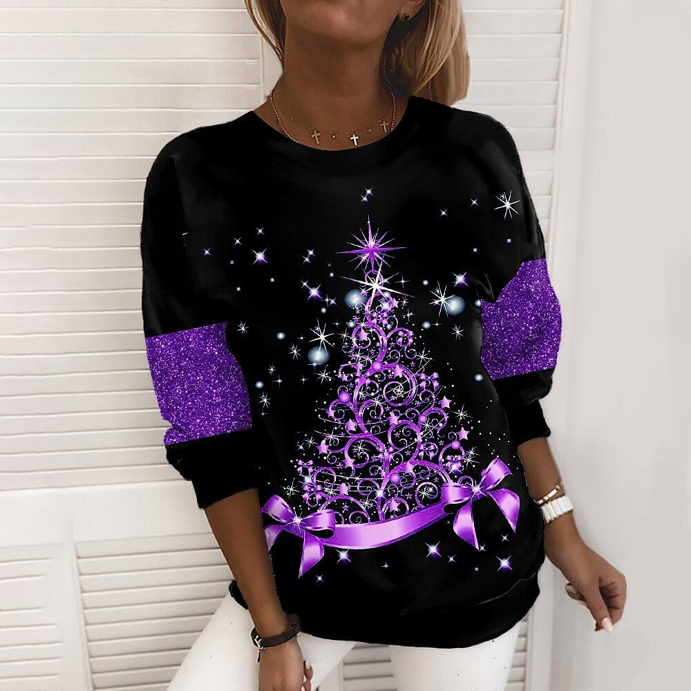 Noel Kazak Kadın 3D Dijital Baskı Kazak Ceket Moda Rahat Sweatshirt Uzun Kollu B