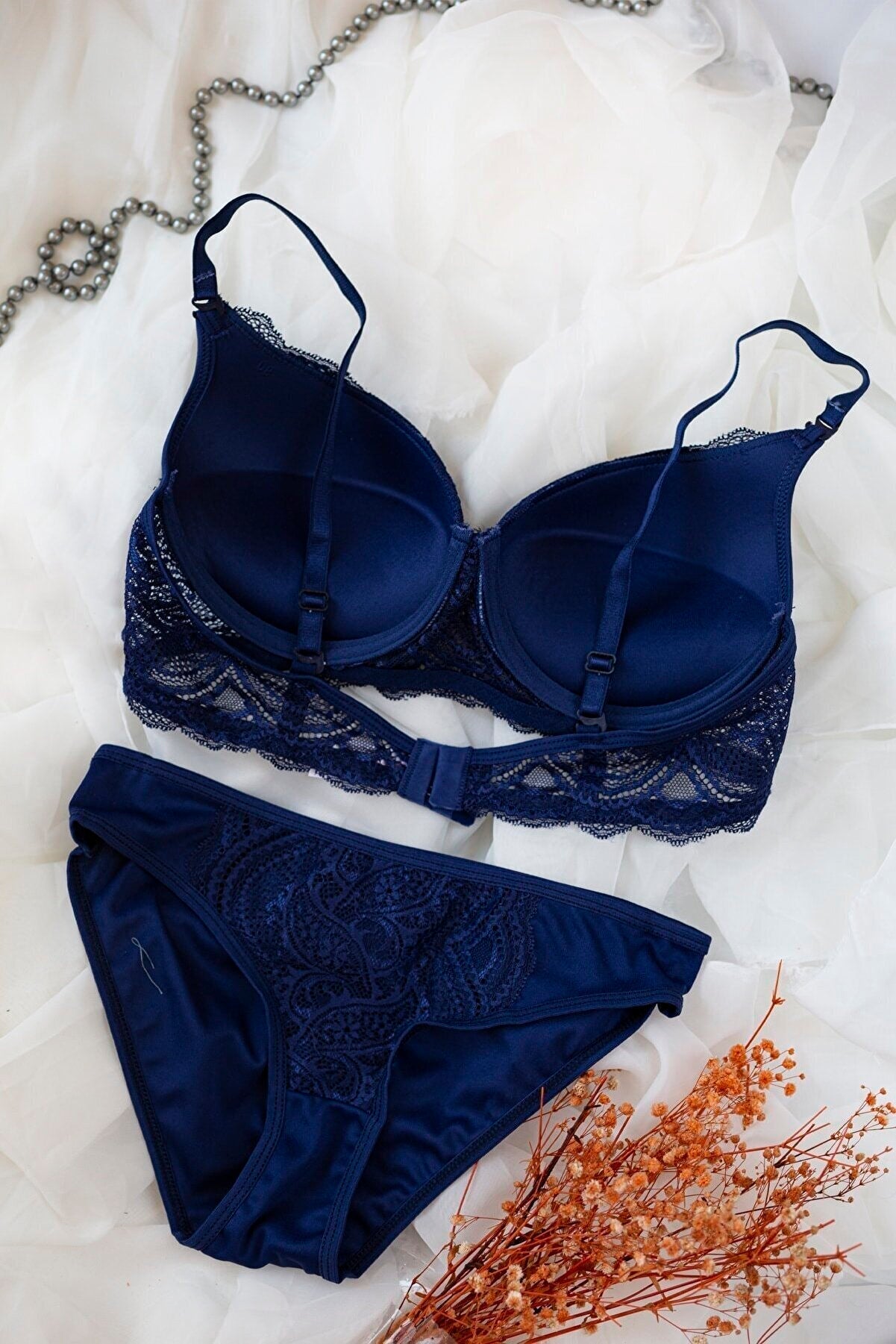 Kadın Lacivert Dolgulu Dantel Sütyen Ve Külot Takım