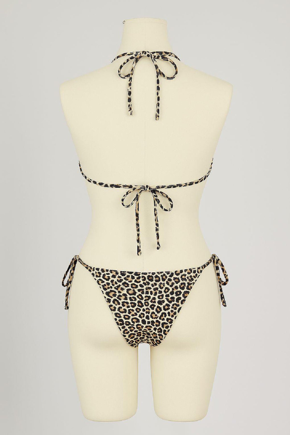 Kadın Siyah ve Leopar Detaylı Yandan Bağlamalı Bikini Takımı