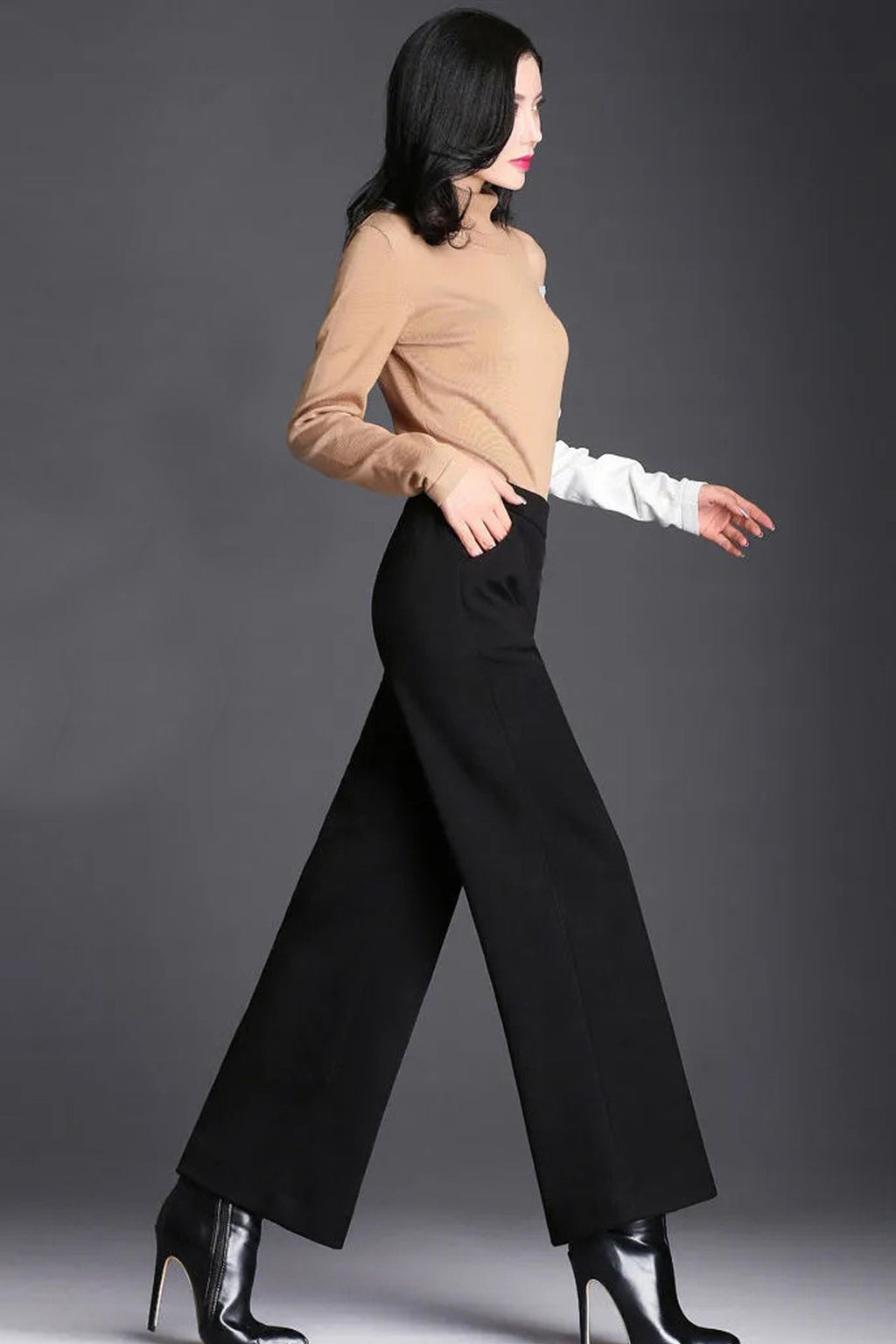 Kadın Siyah Geniş Paça Vintage Palazzo Pantolon