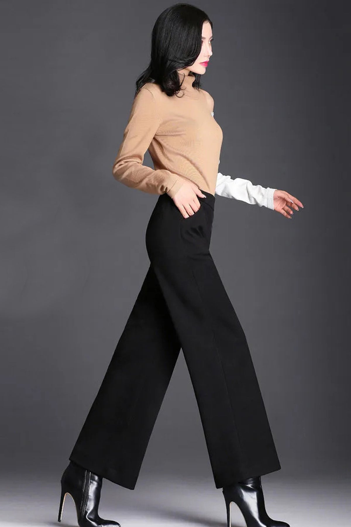 Kadın Siyah Geniş Paça Vintage Palazzo Pantolon