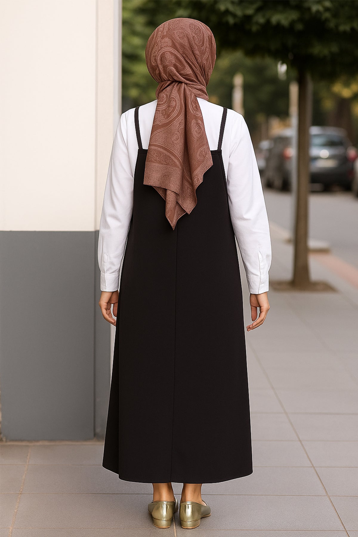 Kadın Kahverengi Basic Ayarlanabilir Askılı Jile Elbise