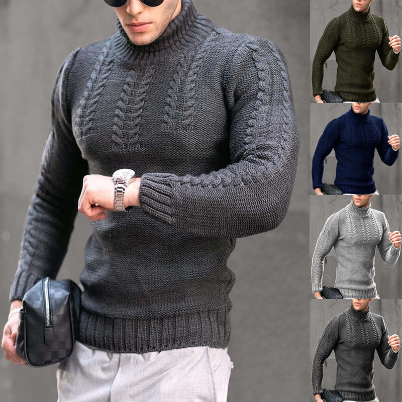 Erkek Turtleneck Bükülmüş Uzun Kollu Kazak Termal Baş Örtüsü