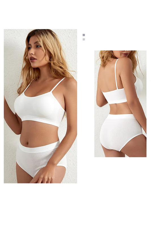 Kadın Beyaz Kaşkorse Yüksek Bel Kapsız Sütyen Külot Takım