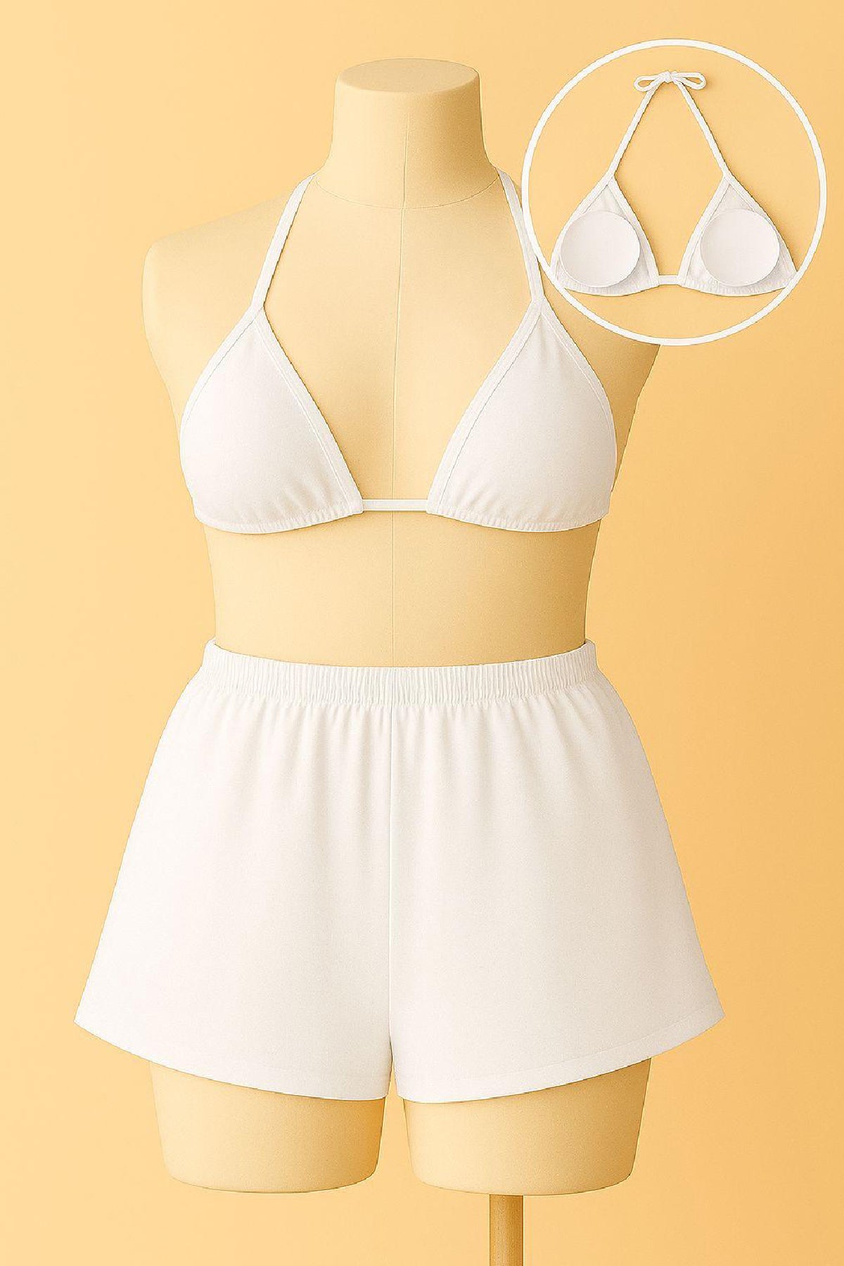 Kadın Fuşya Şortlu Belden ve Boyundan Bağlamalı Bikini Takımı