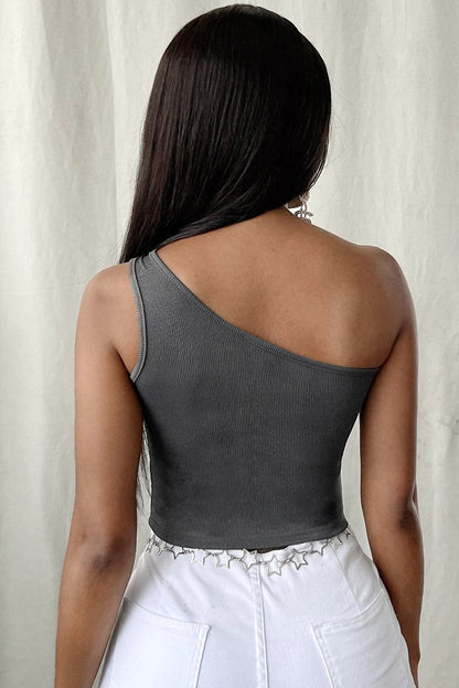 Kadın Koyu Gri Tek Omuz Crop Büstiyer