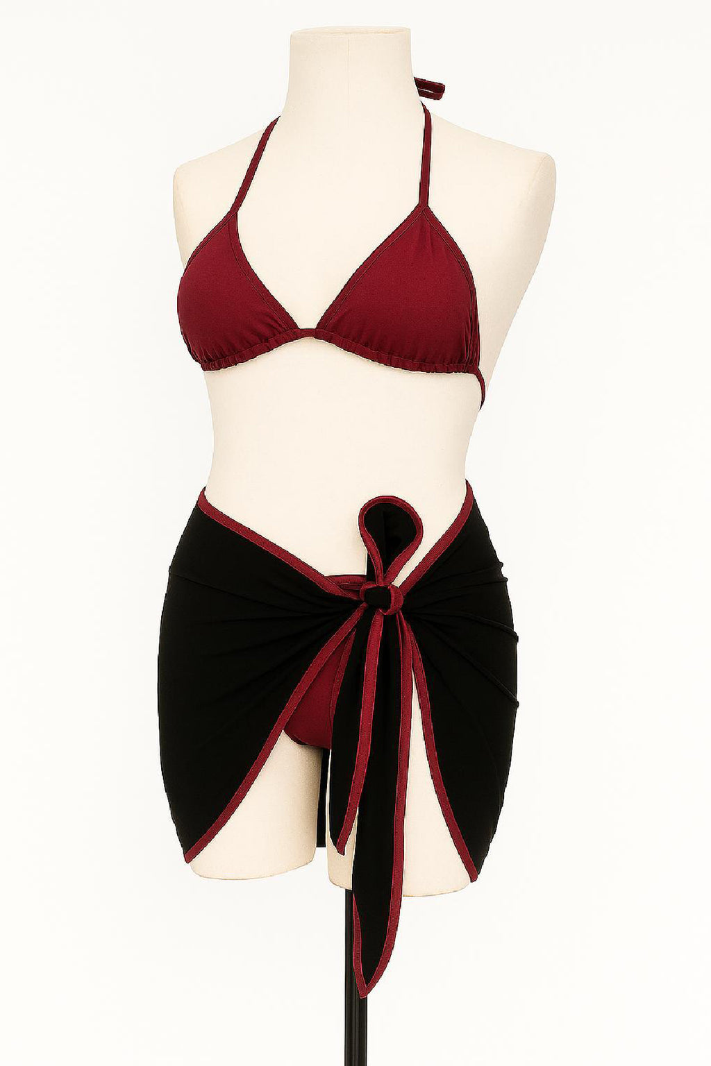 Kadın Siyah ve Leopar Desenli Pareolu 3'lü Bikini Takımı