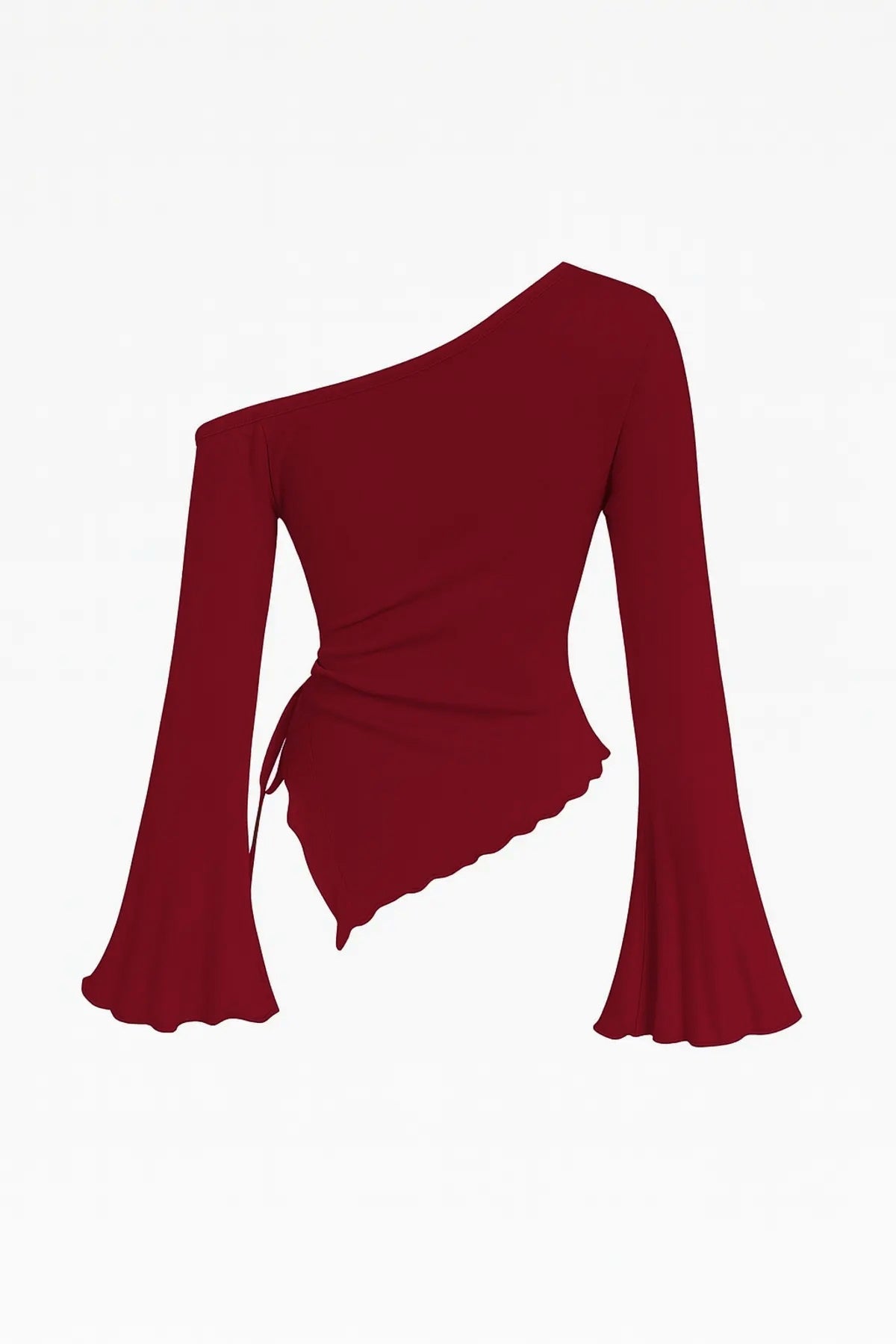 Kadın Siyah Uzun İspanyol Kollu Asimetirik Yaka Yandan Bağlamalı Drapeli Bluz