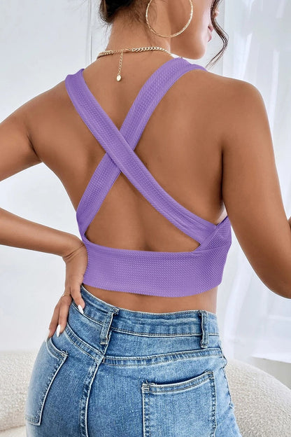 Kadın Lila Çapraz Sırt Detaylı Şık Crop Top Büstiyer