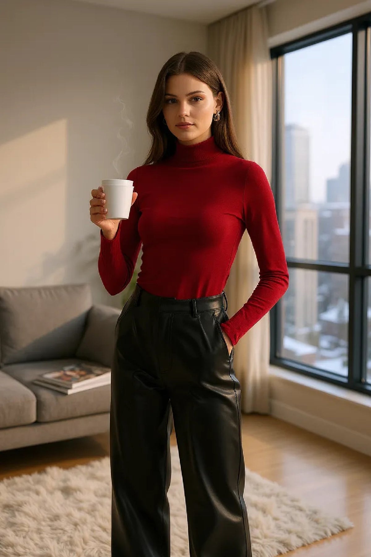 Kadın Mavi Parmak Detaylı Esnek Uzun Kollu Body