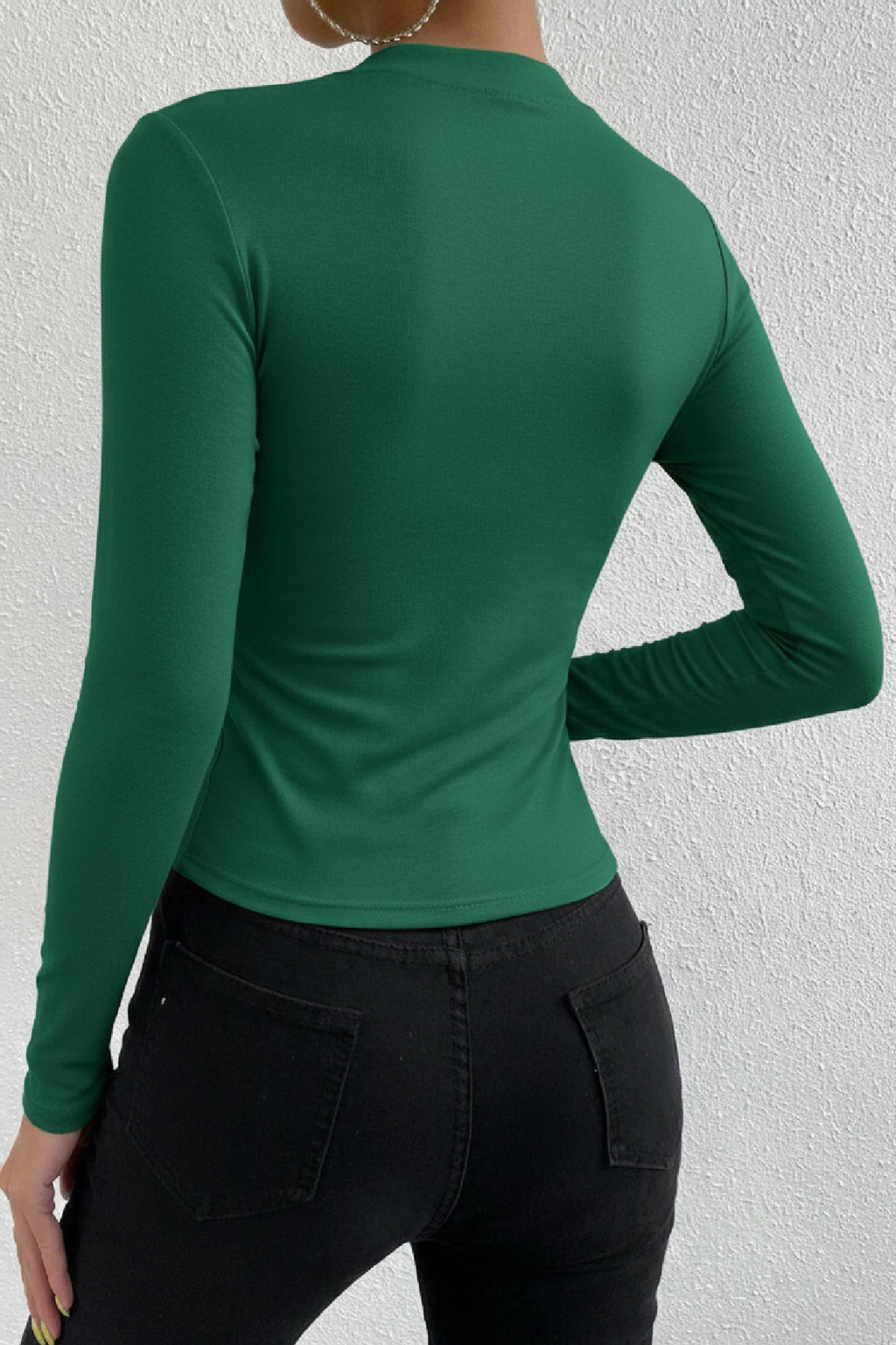 Kadın Bordo Belden ve Boyundan Büzgü Detaylı Uzun Kollu Bluz