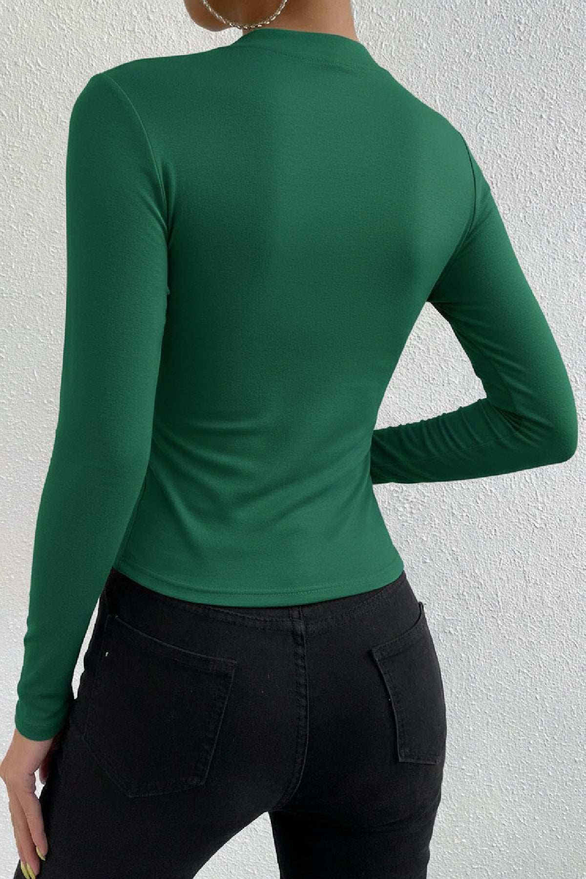 Kadın Bordo Belden ve Boyundan Büzgü Detaylı Uzun Kollu Bluz