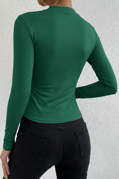 Kadın Bordo Belden ve Boyundan Büzgü Detaylı Uzun Kollu Bluz