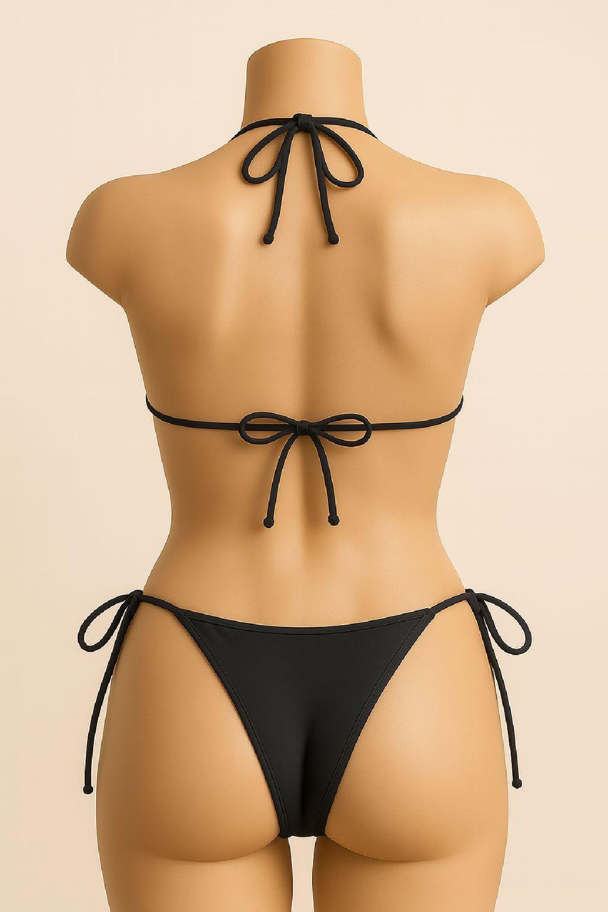 Kadın Siyah Yandan ve Boyundan Bağlamalı Bikini Mayo Takımı