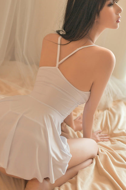 Kadın Beyaz İp Askılı Mini Bodycon Gecelik