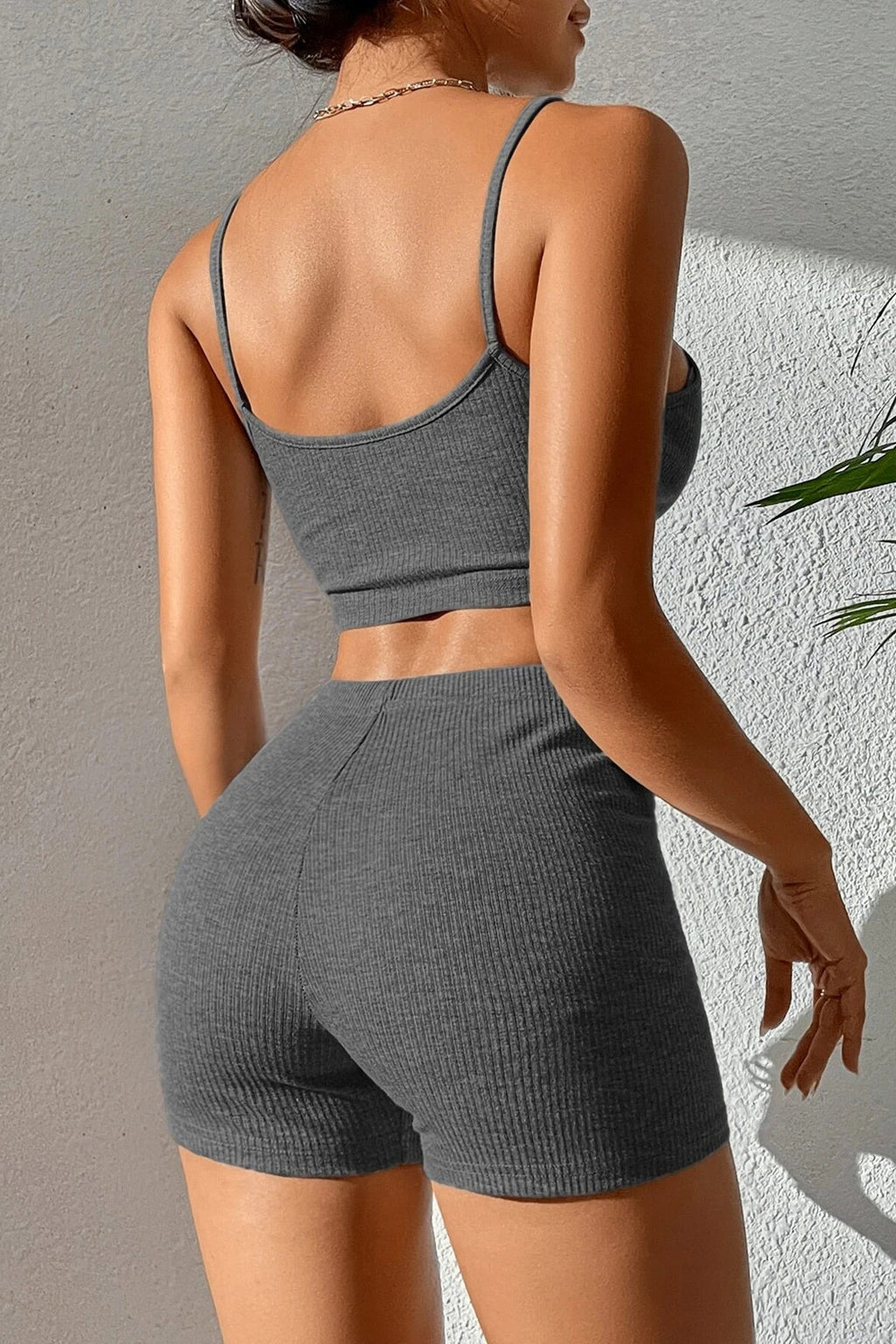 Kadın Antrasit Gri Şortlu Kaşkorse Gecelik Takım