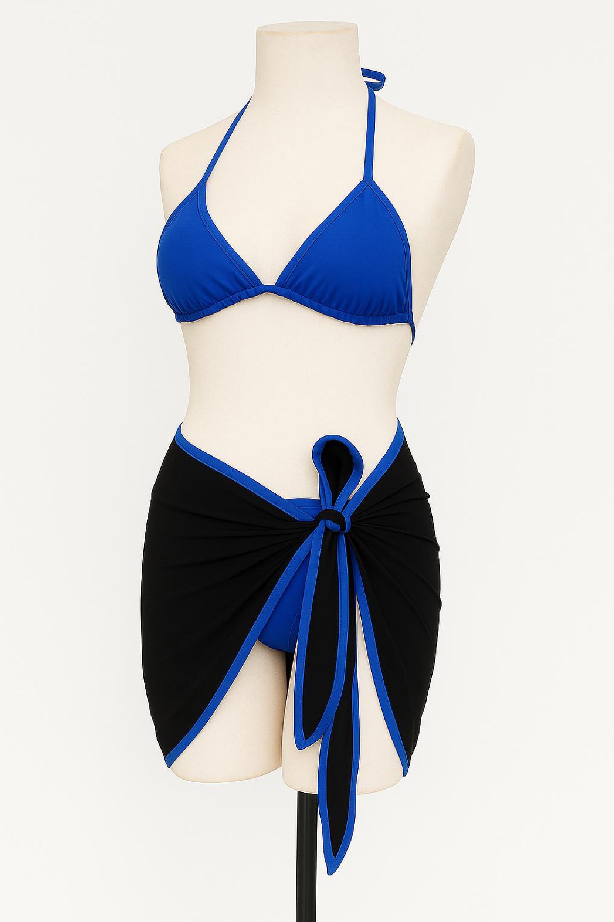 Kadın Siyah ve Leopar Desenli Pareolu 3'lü Bikini Takımı