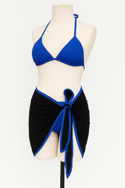 Kadın Siyah ve Leopar Desenli Pareolu 3'lü Bikini Takımı