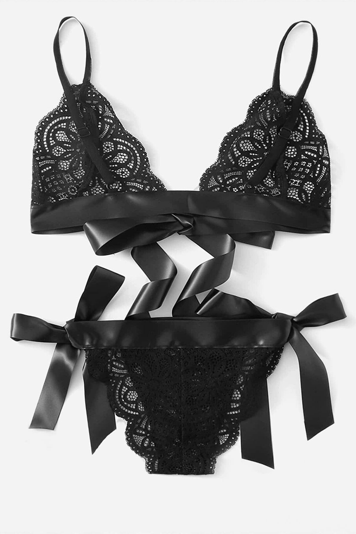 Kadın Siyah Kurdelalı Ve Dantelli Sütyen Külot Takımı