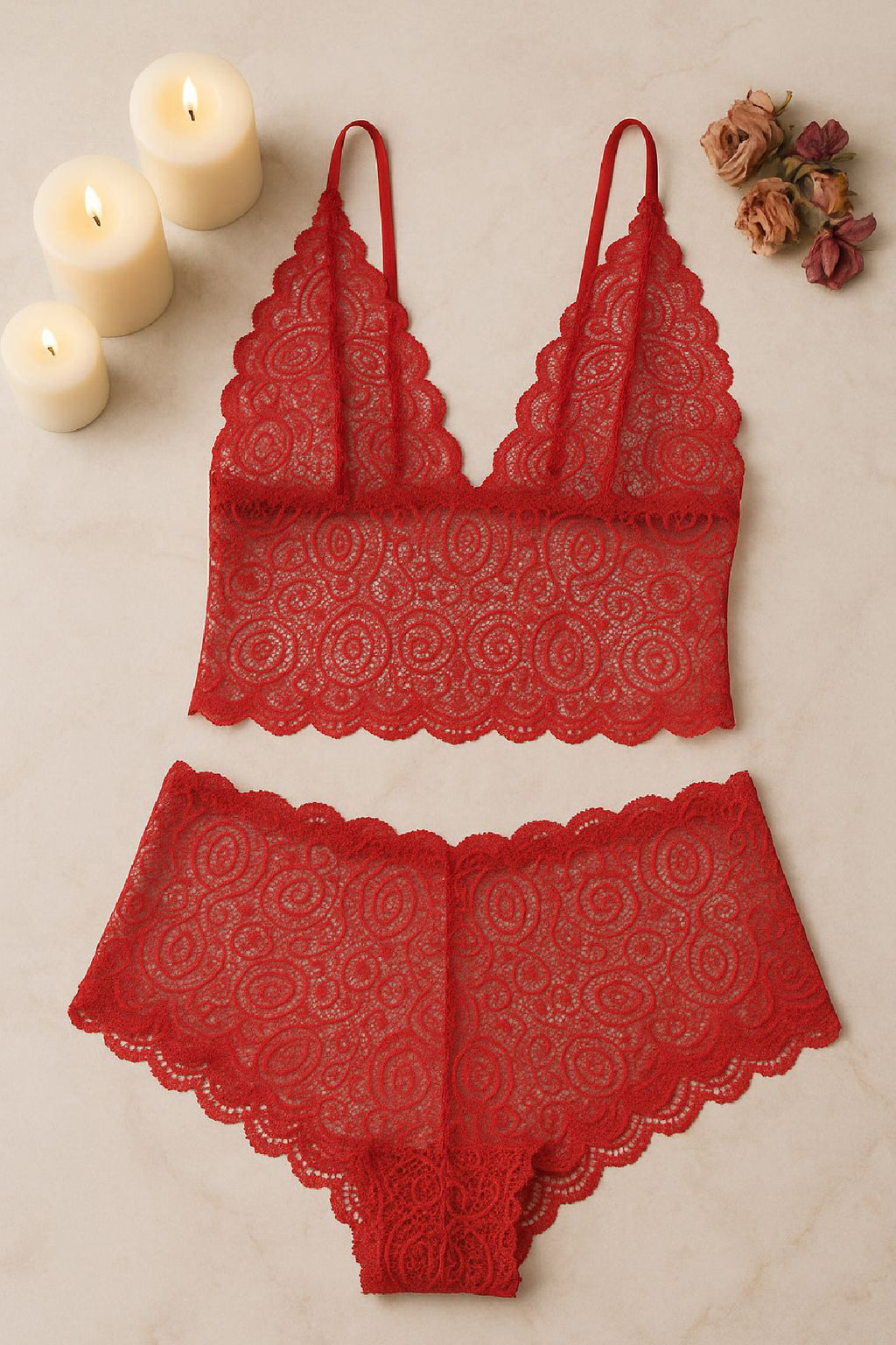 Kadın Bordo Dantel Bralet Şort Takımı – Asil ve Sofistike İç Giyim