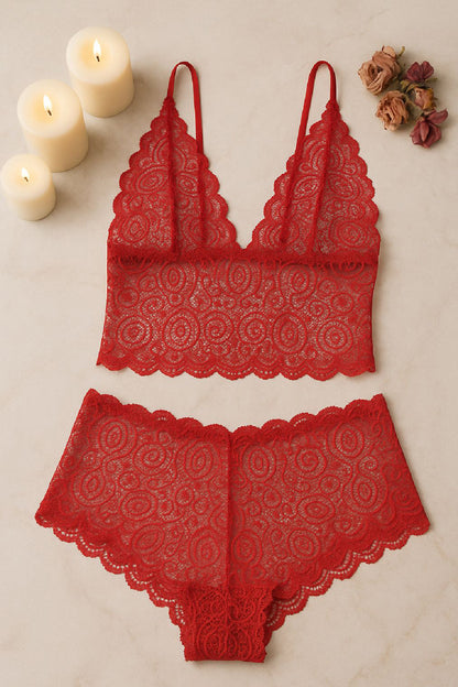 Kadın Bordo Dantel Bralet Şort Takımı – Asil ve Sofistike İç Giyim