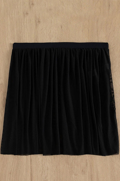 Kadın Siyah Tül Beli Lastikli Etek Görünümlü Pareo