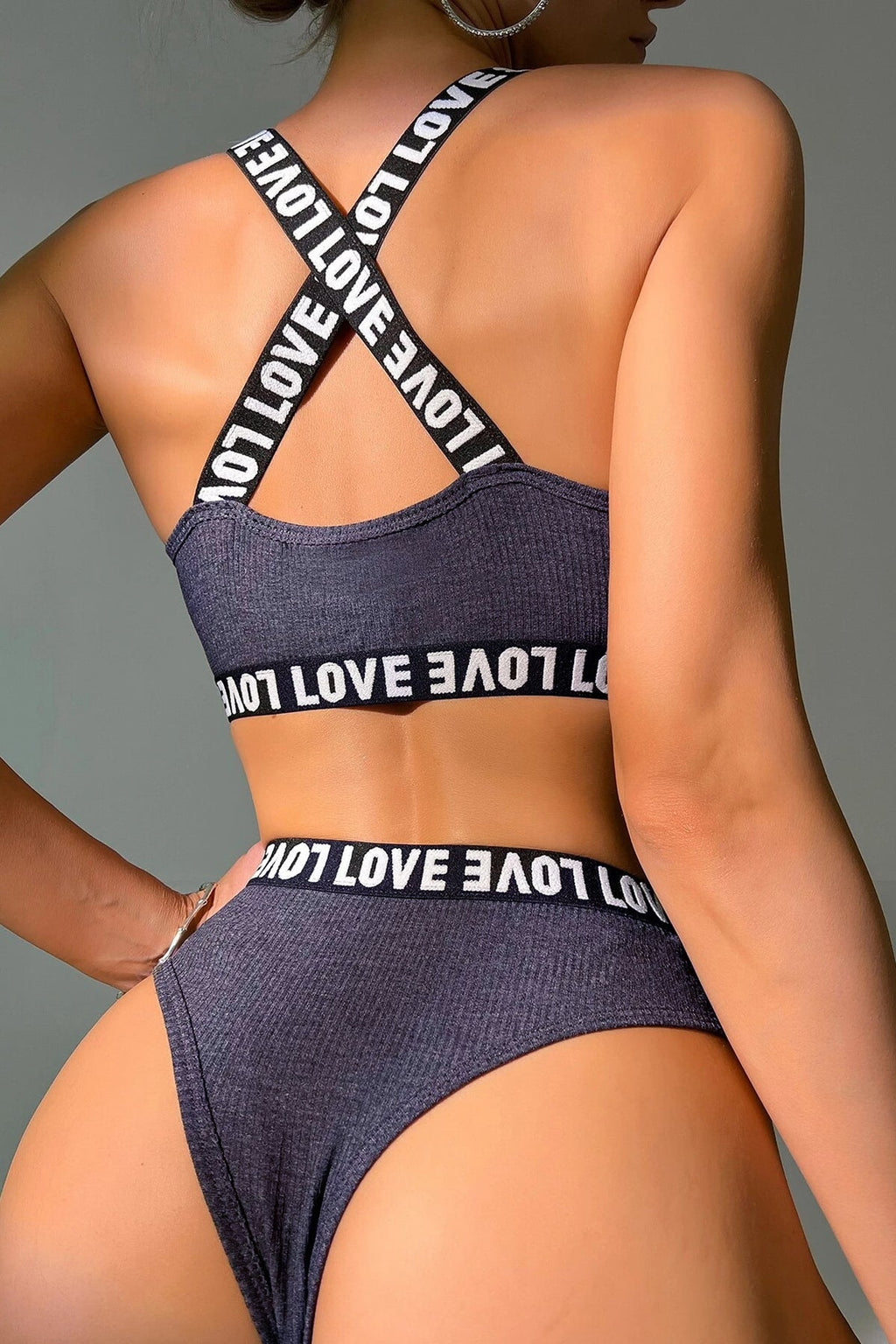 Kadın Lacivert Çapraz Sırt Ve Love Yazı Detaylı Iç Çamaşır Takımi