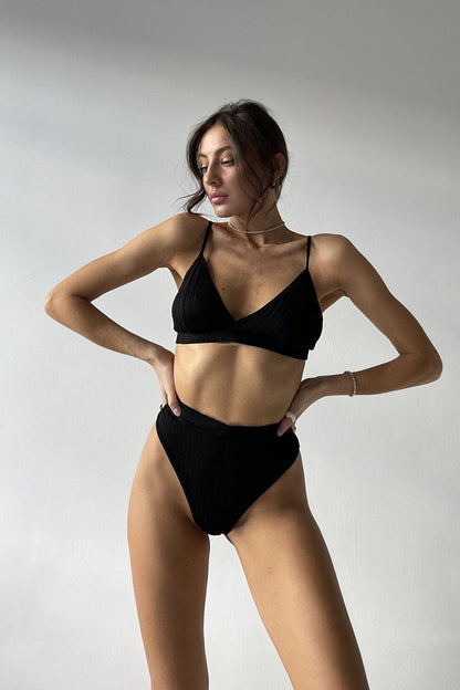 Kadın Siyah Yüksek Bel Dolgusuz Slip Takım