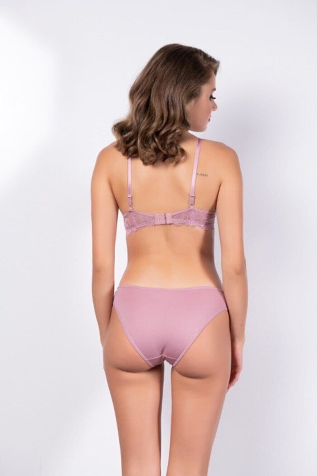Kadın Pudra Dantel Detaylı Sütyen Ve Külot Takım