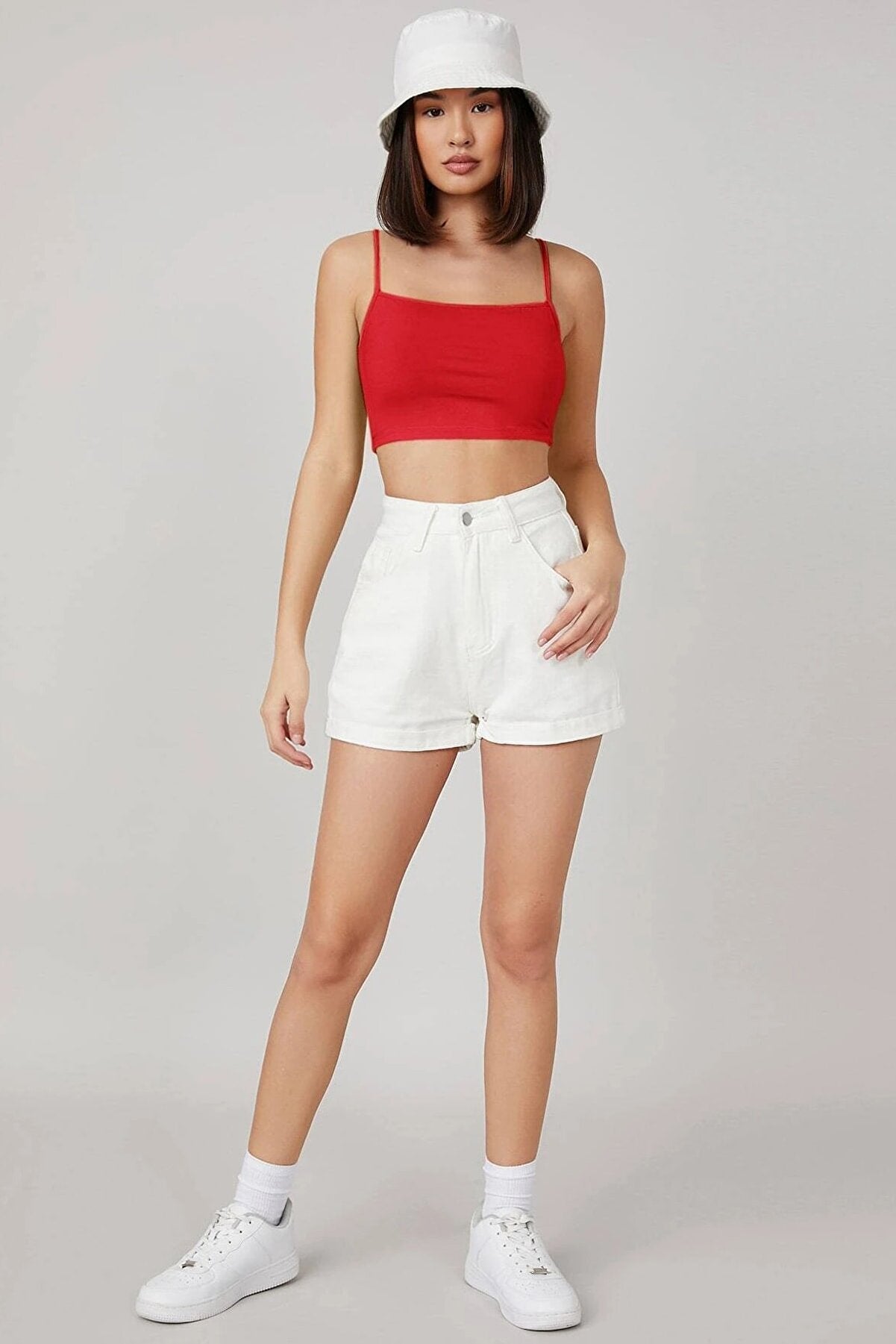Kadın Kırmızı Ip Askılı Crop Top Büstiyer