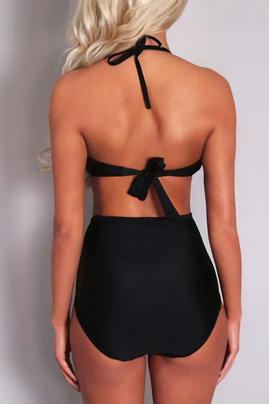 Kadın Siyah Tül Işlemeli Yüksek Bel Sütyen Külot Takımı