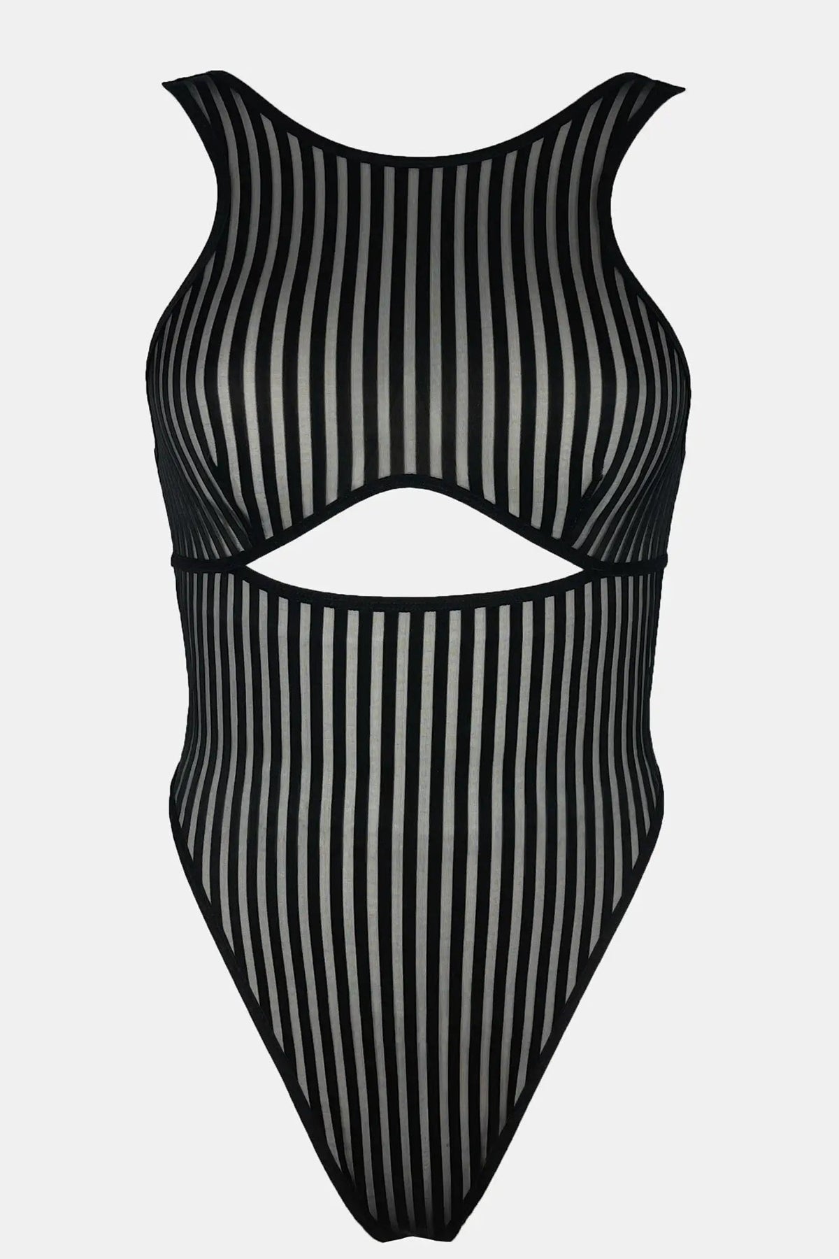 Kadın Siyah Cut-Out Detaylı Transparan Çizgili Gecelik